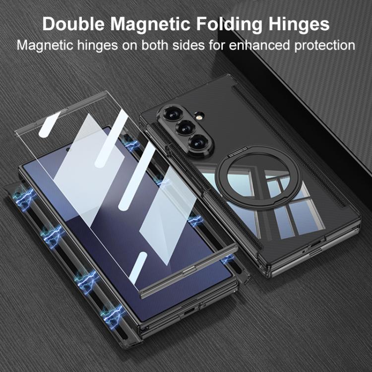 For Samsung Galaxy Z TriFold GKK Integrated Magnetic Hinge Folding Transparent Full Coverage Phone Case with Rotating Holder
