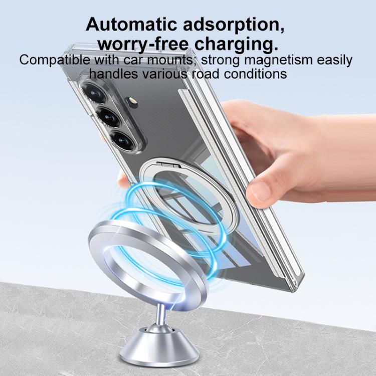 For Samsung Galaxy Z TriFold GKK Integrated Magnetic Hinge Folding Transparent Full Coverage Phone Case with Rotating Holder
