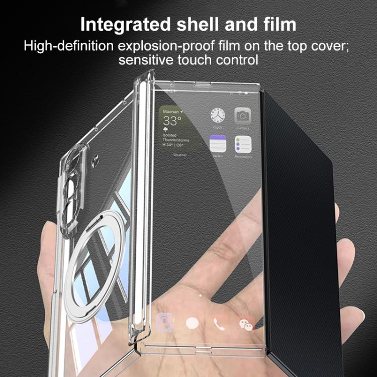 For Samsung Galaxy Z TriFold GKK Integrated Magnetic Hinge Folding Transparent Full Coverage Phone Case with Rotating Holder
