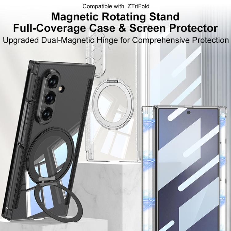 For Samsung Galaxy Z TriFold GKK Integrated Magnetic Hinge Folding Transparent Full Coverage Phone Case with Rotating Holder