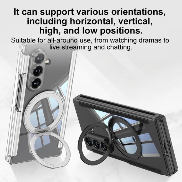 For Samsung Galaxy Z TriFold GKK Integrated Magnetic Hinge Folding Transparent Full Coverage Phone Case with Rotating Holder