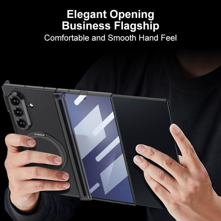 For Samsung Galaxy Z TriFold GKK Integrated Magnetic Hinge Folding Transparent Full Coverage Phone Case with Rotating Holder