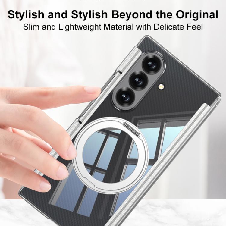 For Samsung Galaxy Z TriFold GKK Integrated Magnetic Hinge Folding Transparent Full Coverage Phone Case with Rotating Holder
