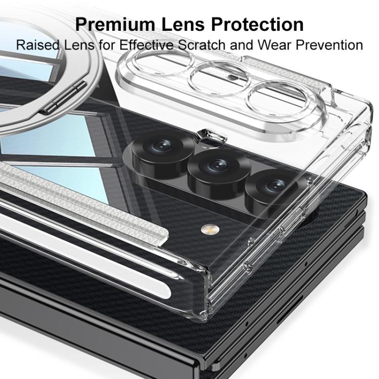 For Samsung Galaxy Z TriFold GKK Integrated Magnetic Hinge Folding Transparent Full Coverage Phone Case with Rotating Holder
