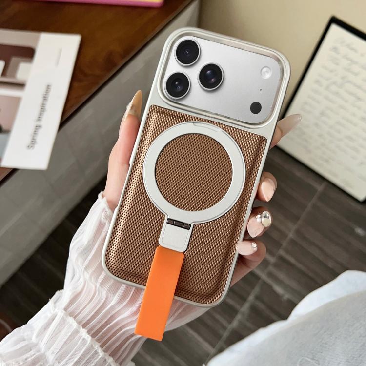 For iPhone 17 Pro Electroplated Diamond Texture Ring Magnetic Holder Phone Case