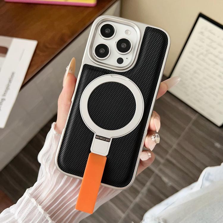 For iPhone 16 Pro Electroplated Diamond Texture Ring Magnetic Holder Phone Case