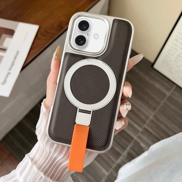 For iPhone 16 Plus Electroplated Diamond Texture Ring Magnetic Holder Phone Case