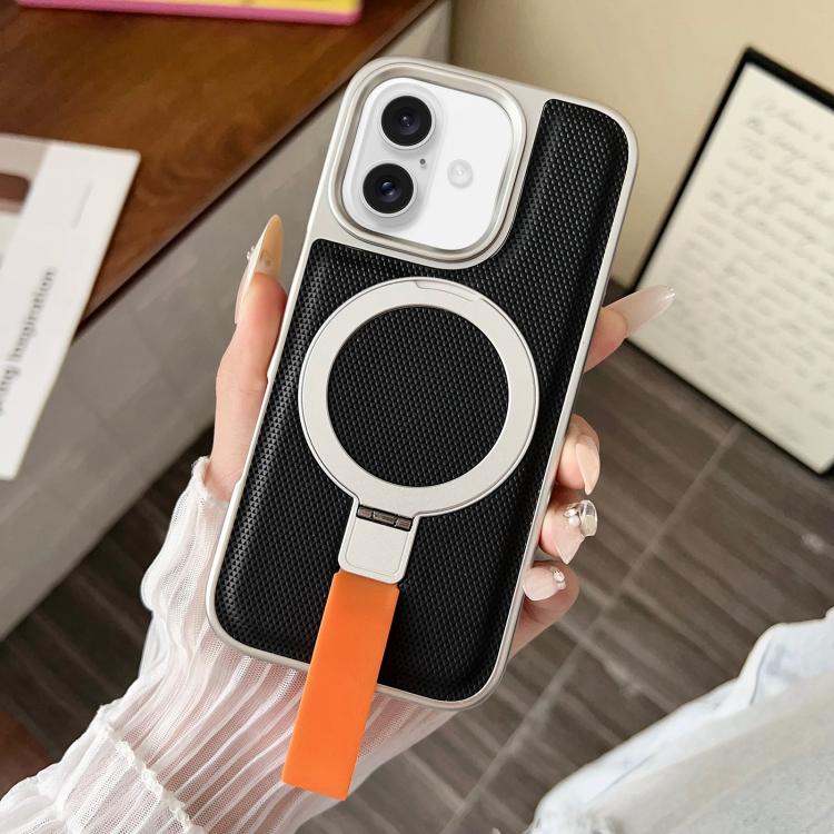 For iPhone 16 Plus Electroplated Diamond Texture Ring Magnetic Holder Phone Case
