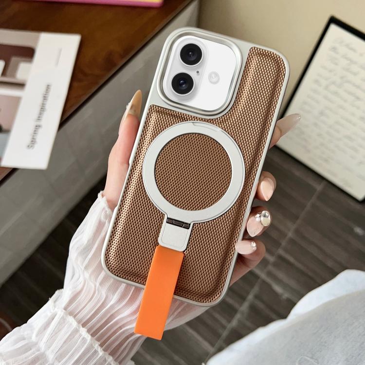 For iPhone 16 Electroplated Diamond Texture Ring Magnetic Holder Phone Case