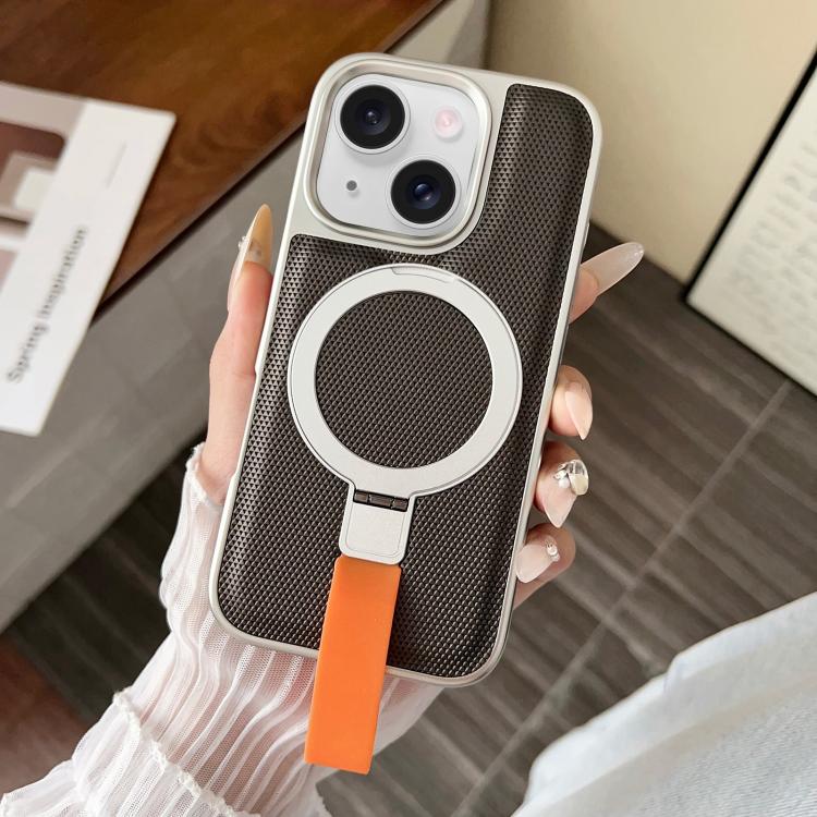 For iPhone 15 Plus Electroplated Diamond Texture Ring Magnetic Holder Phone Case