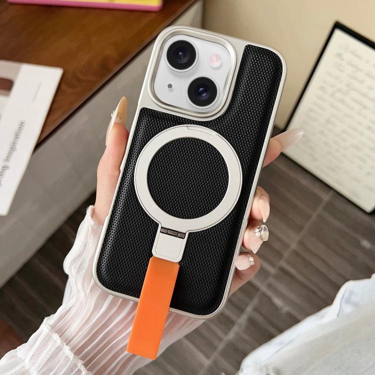 For iPhone 15 Plus Electroplated Diamond Texture Ring Magnetic Holder Phone Case