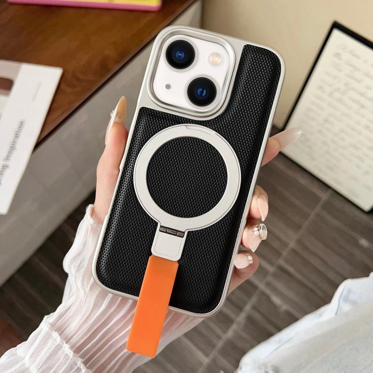 For iPhone 14 Plus Electroplated Diamond Texture Ring Magnetic Holder Phone Case