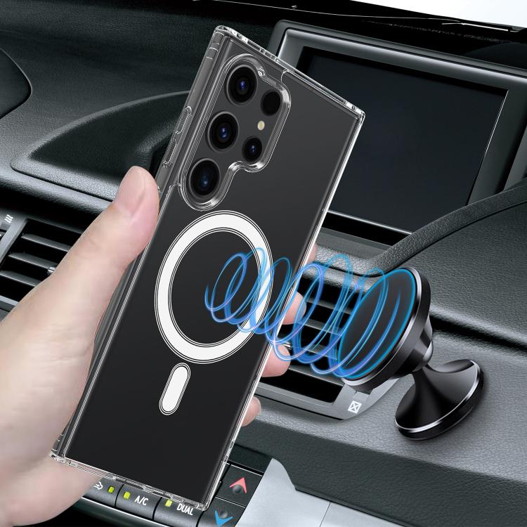 For Samsung Galaxy S22 Ultra 5G Large Hole Camera MagSafe Magnetic Clear Acrylic TPU Case - Transparent