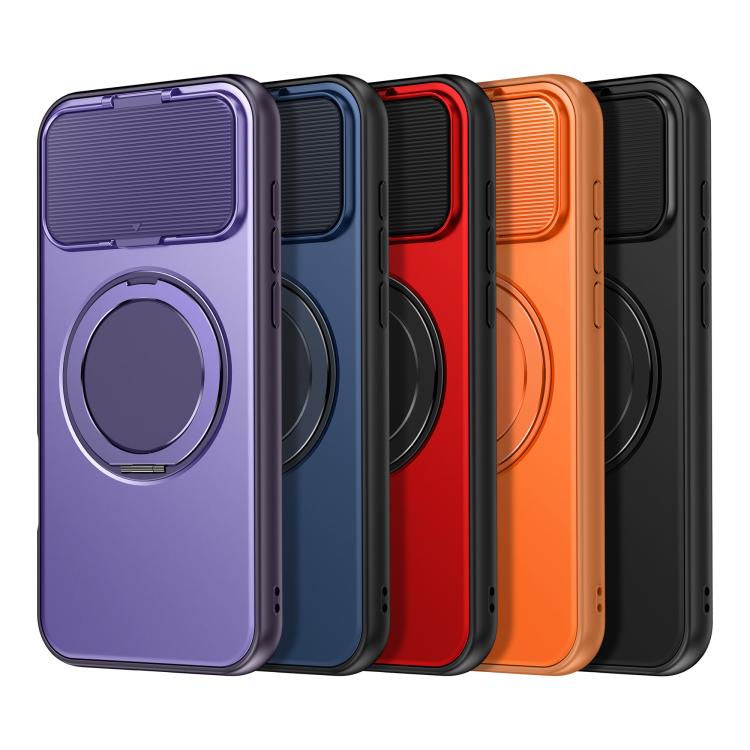 For iPhone 16 Pro Max ShellGod Magnetic Rotation Holder Lens Shield PC TPU Hybrid Phone Case