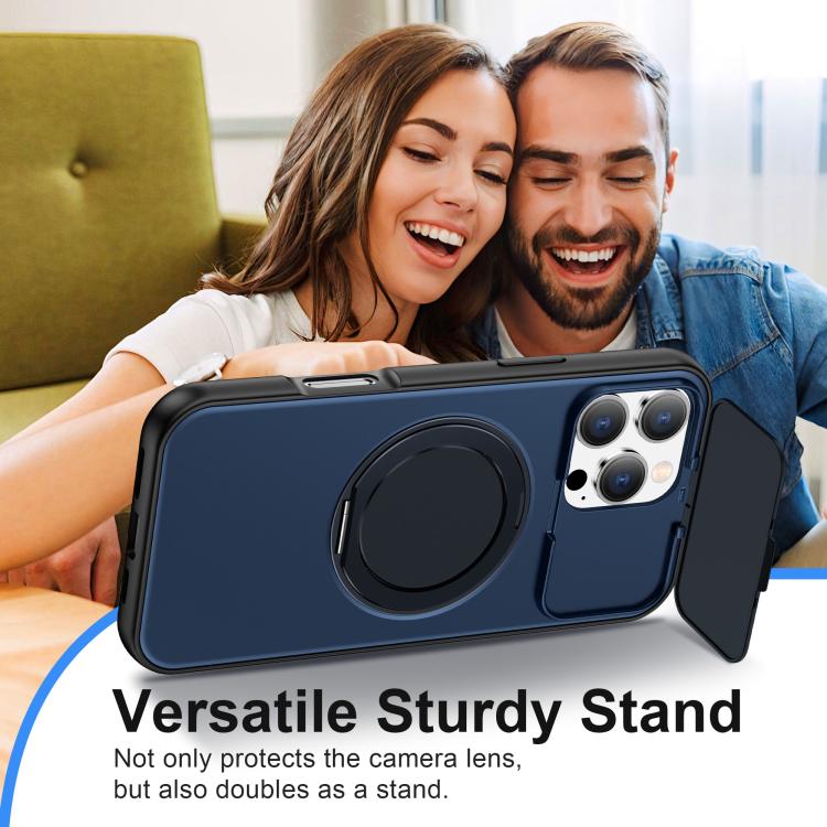 For iPhone 16 Pro Max ShellGod Magnetic Rotation Holder Lens Shield PC TPU Hybrid Phone Case