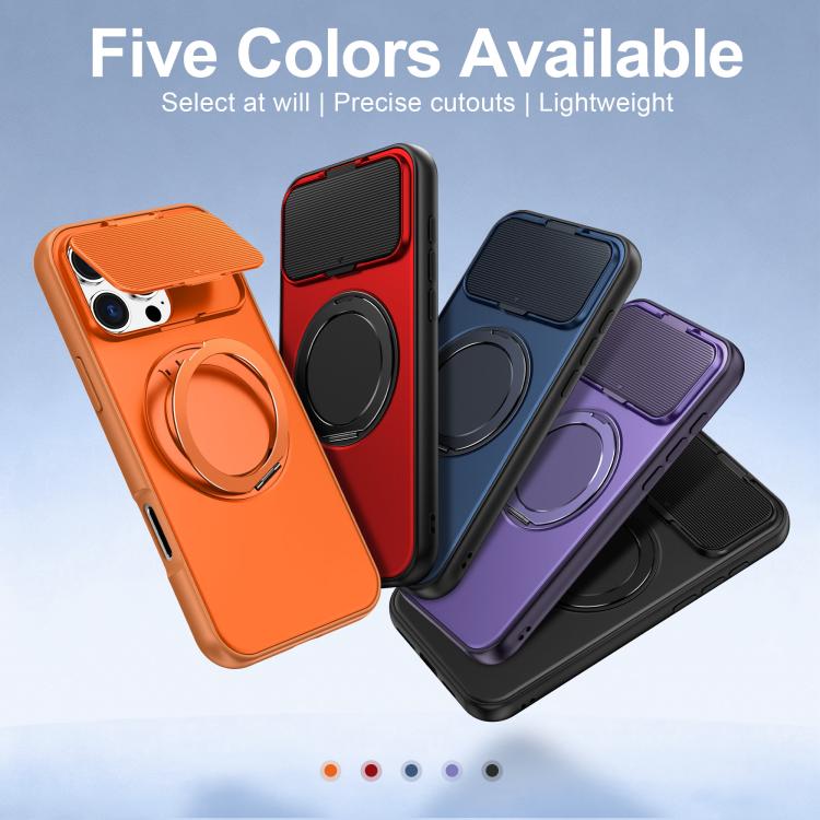 For iPhone 16 Pro ShellGod Magnetic Rotation Holder Lens Shield PC TPU Hybrid Phone Case