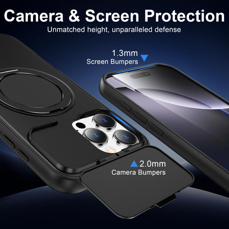 For iPhone 15 Pro Max ShellGod Magnetic Rotation Holder Lens Shield PC TPU Hybrid Phone Case