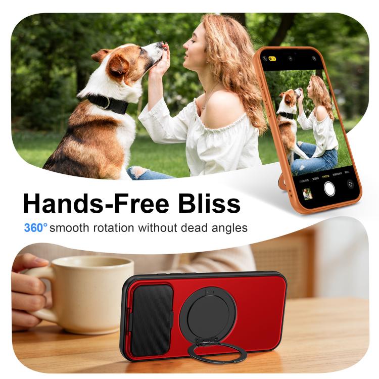 For iPhone 15 Pro Max ShellGod Magnetic Rotation Holder Lens Shield PC TPU Hybrid Phone Case
