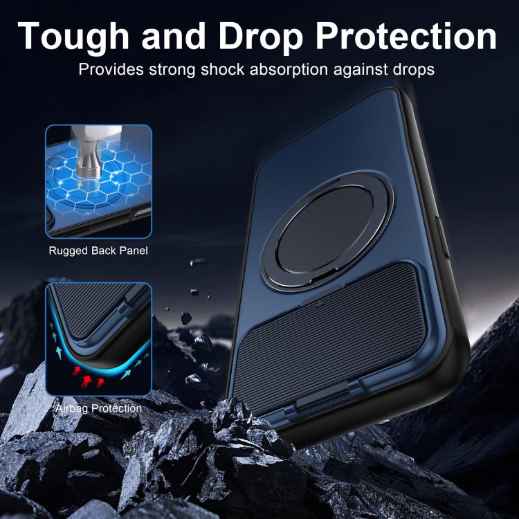 For iPhone 15 Pro ShellGod Magnetic Rotation Holder Lens Shield PC TPU Hybrid Phone Case