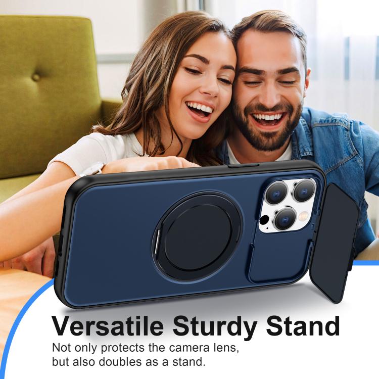 For iPhone 15 Pro ShellGod Magnetic Rotation Holder Lens Shield PC TPU Hybrid Phone Case