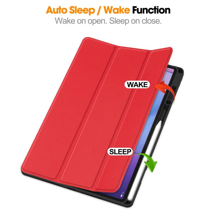 For Lenovo Idea Tab Pro Gen2 13.0 Custer TPU Pure Color 3-Fold Holder Smart Leather Tablet Case with Pen Tray