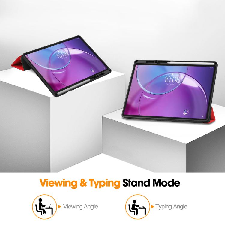 For Lenovo Idea Tab Pro Gen2 13.0 Custer TPU Pure Color 3-Fold Holder Smart Leather Tablet Case with Pen Tray