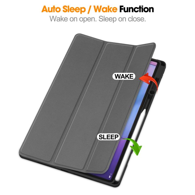 For Lenovo Idea Tab Pro Gen2 13.0 Custer TPU Pure Color 3-Fold Holder Smart Leather Tablet Case with Pen Tray