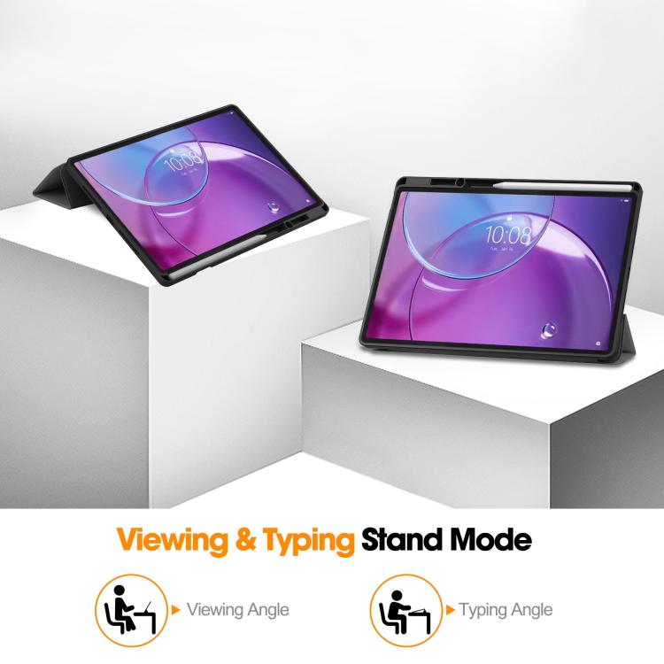 For Lenovo Idea Tab Pro Gen2 13.0 Custer TPU Pure Color 3-Fold Holder Smart Leather Tablet Case with Pen Tray