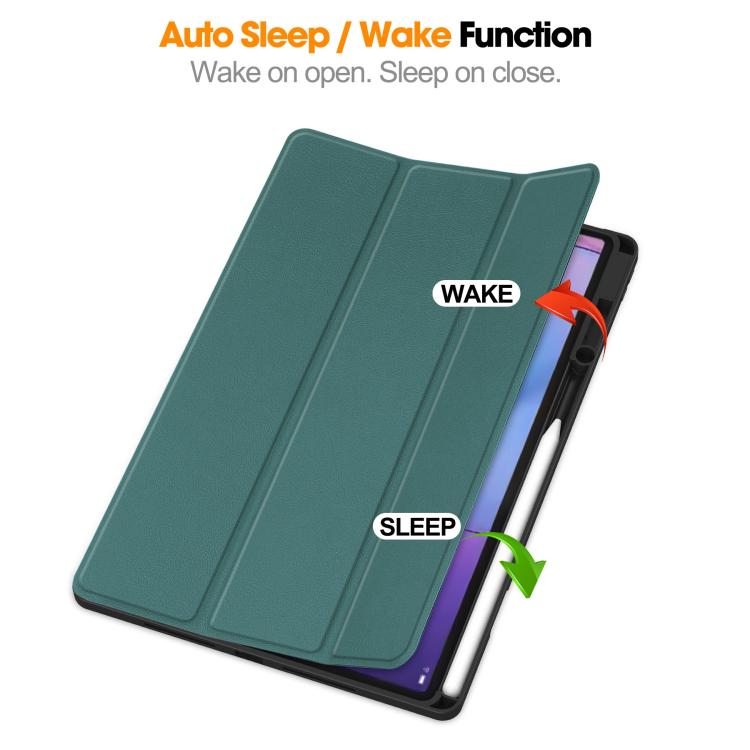 For Lenovo Idea Tab Pro Gen2 13.0 Custer TPU Pure Color 3-Fold Holder Smart Leather Tablet Case with Pen Tray