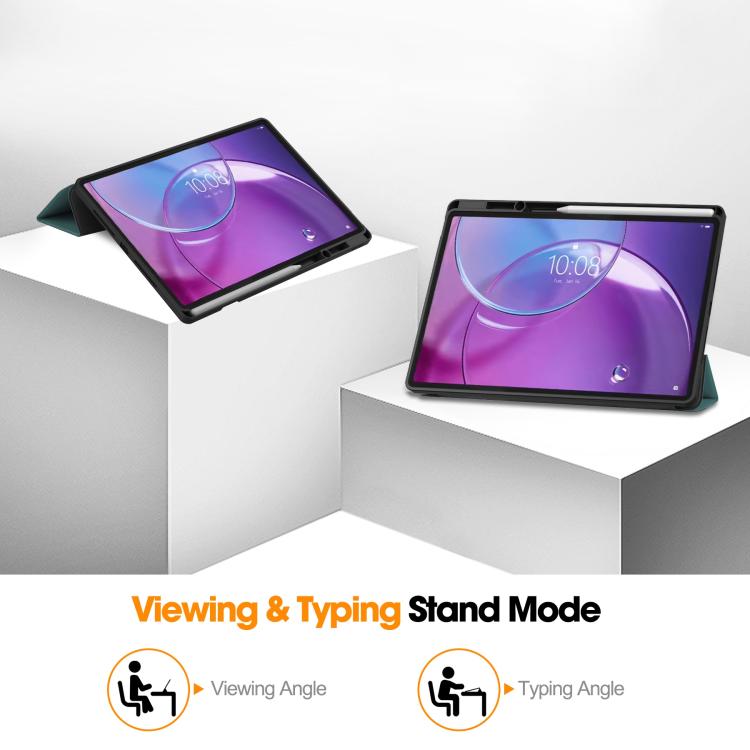 For Lenovo Idea Tab Pro Gen2 13.0 Custer TPU Pure Color 3-Fold Holder Smart Leather Tablet Case with Pen Tray