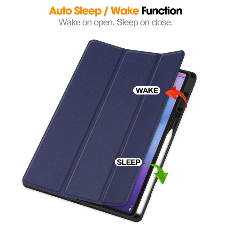For Lenovo Idea Tab Pro Gen2 13.0 Custer TPU Pure Color 3-Fold Holder Smart Leather Tablet Case with Pen Tray
