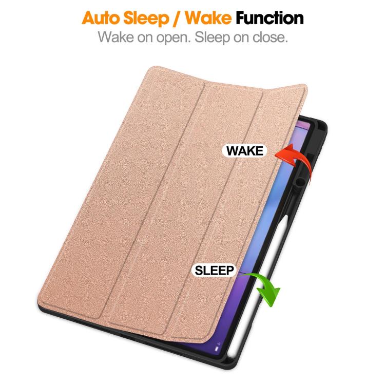 For Lenovo Idea Tab Pro Gen2 13.0 Custer TPU Pure Color 3-Fold Holder Smart Leather Tablet Case with Pen Tray