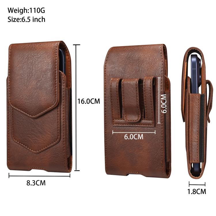 For 6.5 inch Universal Horizontal Vegan Leather Phone Waist Bag