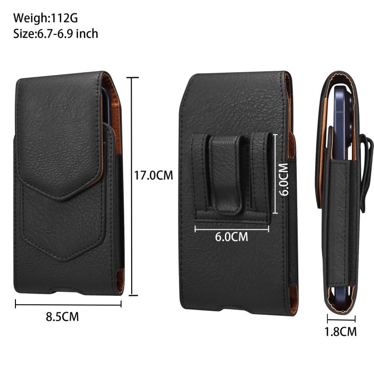 For 6.7-6.9 inch Universal Horizontal Vegan Leather Phone Waist Bag