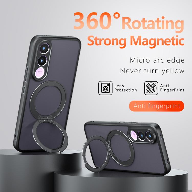 For vivo V70 FE 5G Armor Magnetic Holder PC Hybrid TPU Phone Case - Frosted Black