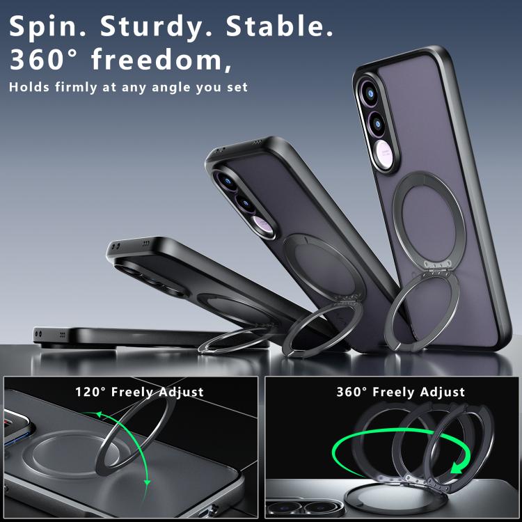 For vivo V70 FE 5G Armor Magnetic Holder PC Hybrid TPU Phone Case - Frosted Black