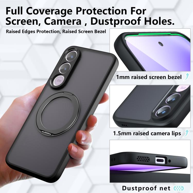 For vivo V70 FE 5G Armor Magnetic Holder PC Hybrid TPU Phone Case - Frosted Black