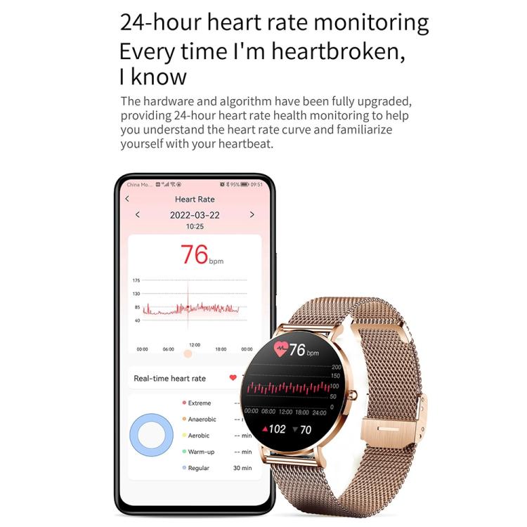 T8 1.3-Inch Heart Rate / Blood Pressure / Blood Oxygen Monitoring Bluetooth Smart Watch, Type:Single Strap - Gold