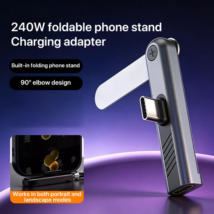 PD240W 2 in 1 Foldable Holder Type-C to Type-C Charging Adapter - Black
