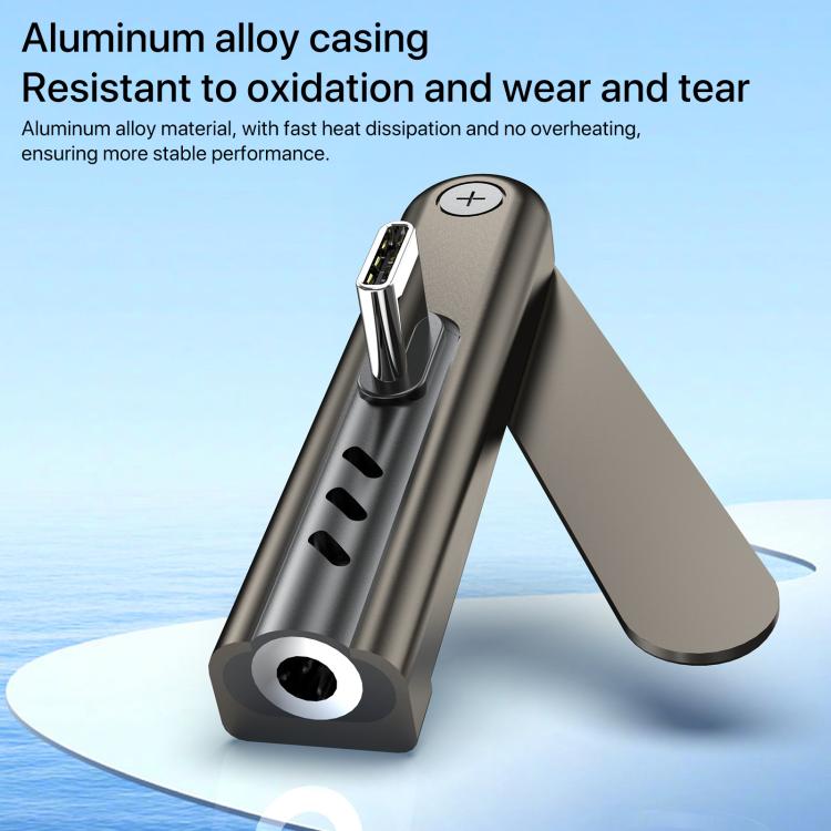 2 in 1 Foldable Holder Type-C to 3.5mm Audio Adapter - Black