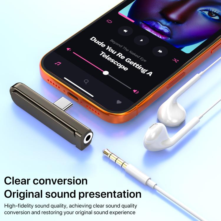 2 in 1 Foldable Holder Type-C to 3.5mm Audio Adapter - Black
