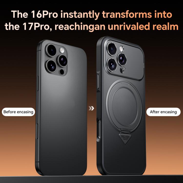 For iPhone 16 Pro Max SULADA Transforms Into 17 Pro Semi-Transparent Matte Rotation Magnetic Holder Phone Case