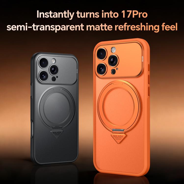 For iPhone 16 Pro SULADA Transforms Into 17 Pro Semi-Transparent Matte Rotation Magnetic Holder Phone Case