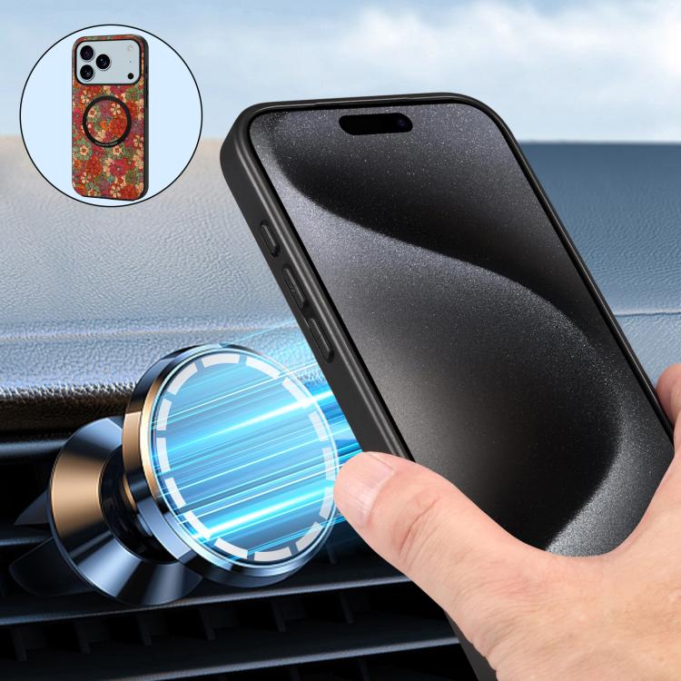For iPhone 17 Pro Max Denior A07 Flower Language Series Magnetic Vegan Leather Phone Case