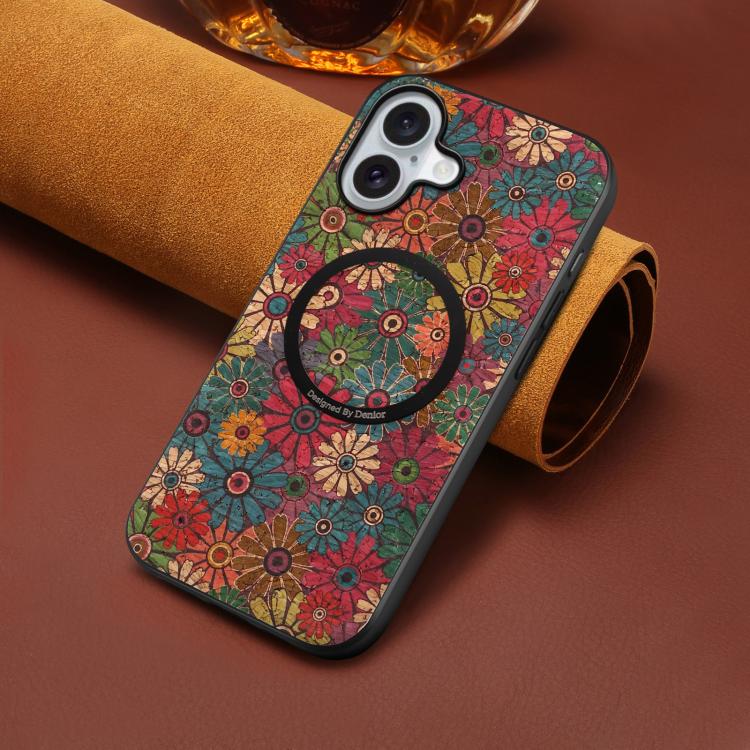 For iPhone 17 Denior A07 Flower Language Series Magnetic Vegan Leather Phone Case