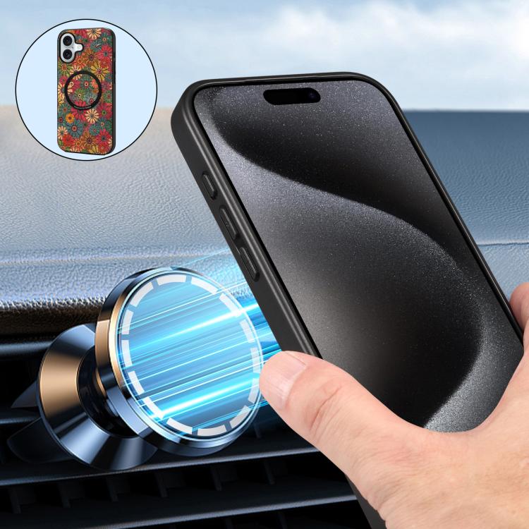 For iPhone 17 Denior A07 Flower Language Series Magnetic Vegan Leather Phone Case