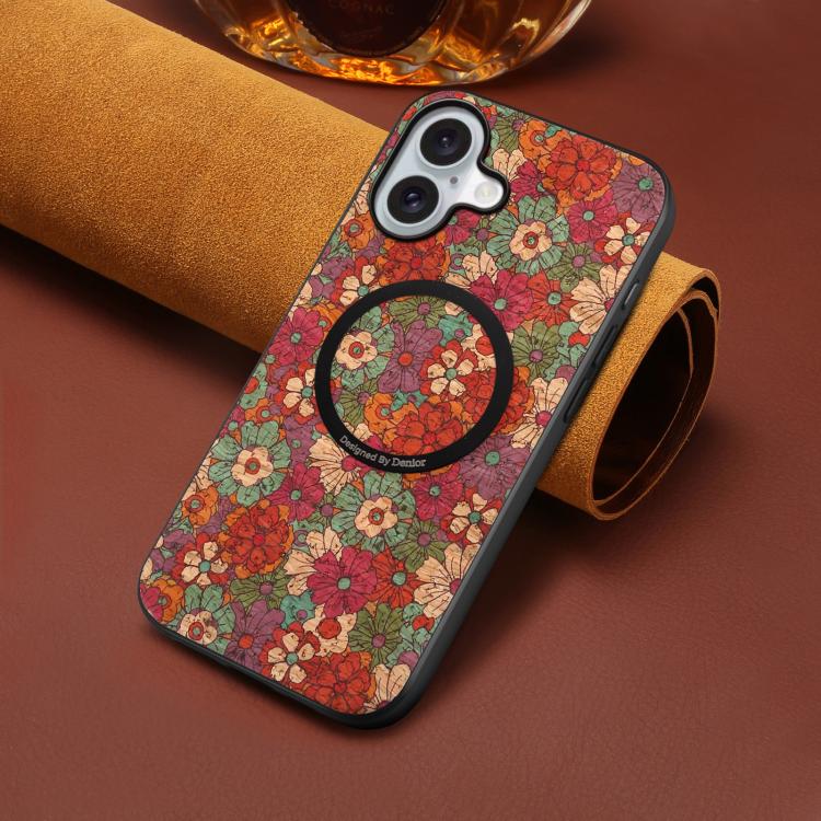 For iPhone 17 Denior A07 Flower Language Series Magnetic Vegan Leather Phone Case