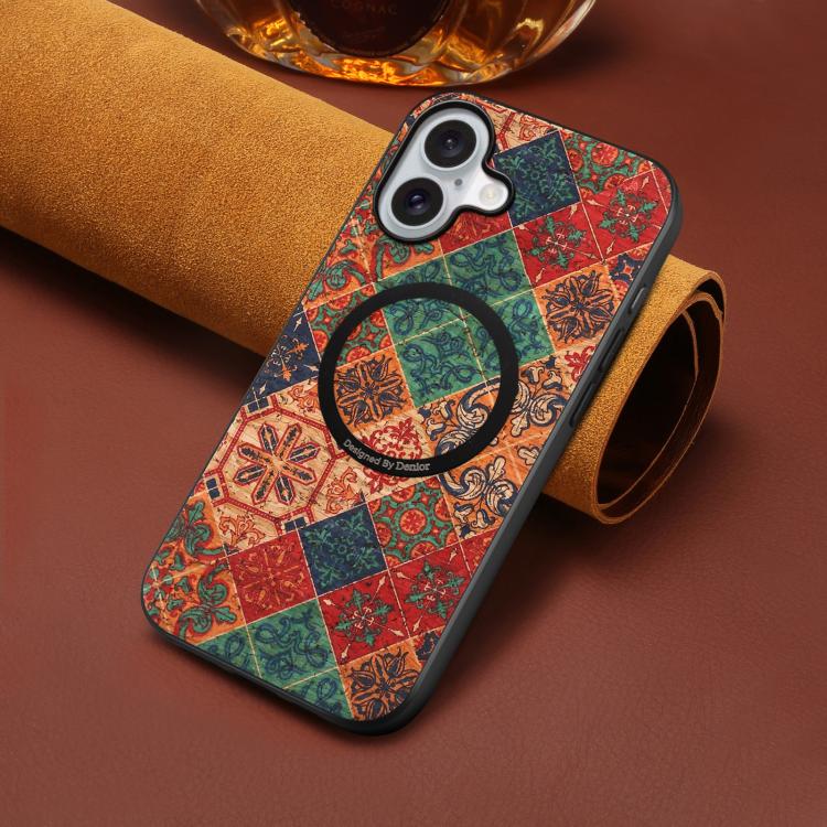 For iPhone 17 Denior A07 Flower Language Series Magnetic Vegan Leather Phone Case