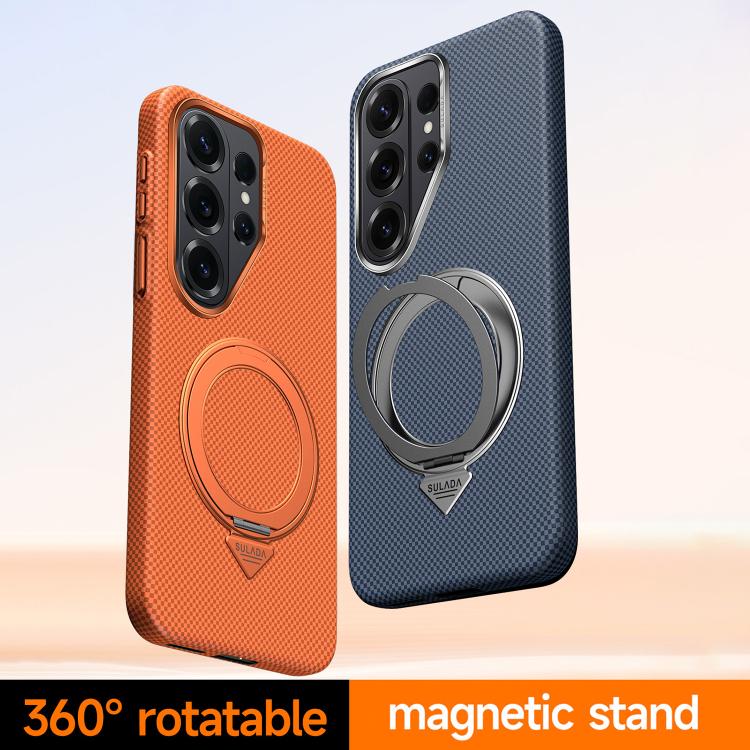 For Samsung Galaxy S26 Ultra 5G SULADA Kevlar Grid Patterned Skin Feel Rotation Magnetic Holder Phone Case