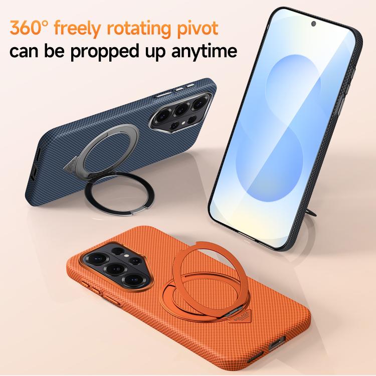 For Samsung Galaxy S26 Ultra 5G SULADA Kevlar Grid Patterned Skin Feel Rotation Magnetic Holder Phone Case